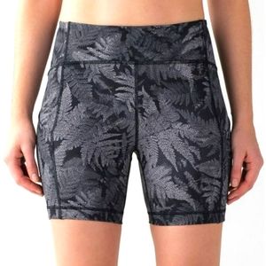 lululemon athletica Black and Gray Fern Print Bike Shorts